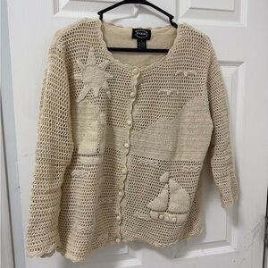 Vintage Studio Crochet Button-Front Cream Women's Sweater Cardigan